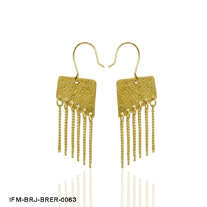 Pendientes Geométricos de Latón Hechos a Mano, Rectángulos Texturizados, Cadenas Finas Colgantes, Chapado en Oro, Acabado Resistente al Deslustre, Regalo - Product Image 1