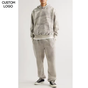 Ensemble de survêtement en polaire naturelle pour homme, sweat-shirt à capuche et pantalon de jogging, deux pièces, vêtements de sport d'hiver - Product Image 1