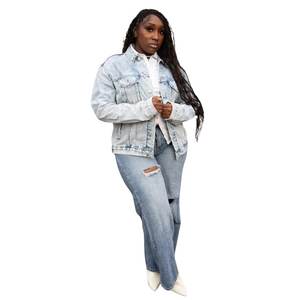 AKA Girlfriend Denim <b>Jacket</b> Women Back Side <b>Rhinestone</b> Design Light Wash Casual Streetwear Oversized Fit Premium Outerwear - Product Image 6