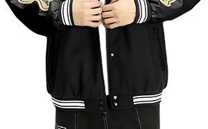 Veste universitaire classique OEM à col carré en tissu toile mélangée de laine, boutons-pression sur le devant, en cuir de vachette brodé motif mouton - Product Image 4