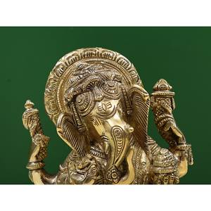 รูปปั้นพระพิฆเนศทองเหลืองขนาด5นิ้วทำด้วยมืองานศิลปะทองเหลืองทำด้วยมือของอินเดีย - Product Image 4