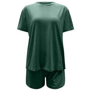 Wholesale Women's Knee Solid Two-Piece Shorts T-shirt <b>Set</b> Casual Comfortable 100% Cotton Skinny Fit Embroidered Eco-Friendly - Product Image 6
