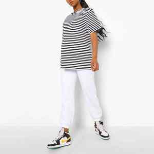 Camisetas a rayas de manga corta con cuello redondo para mujer, 100% algodón, venta al por mayor, camiseta con cuello redondo para mujer - Product Image 2