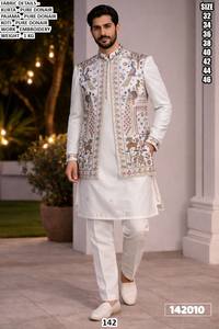 Ensemble Kurta Traditionnel Brodé Bandhani pour Homme, Longueur Ras du Sol, Séchage Rapide, Idéal pour Mariages, Diwali et Fêtes - Product Image 3