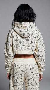 Trendy Crop Hoodie Casual Streetwear Long Sleeve Pullover Hoodie Comfy Loose Fit Sweatshirt Printed 100% Cotton Women's Hoodies - Product Image 4