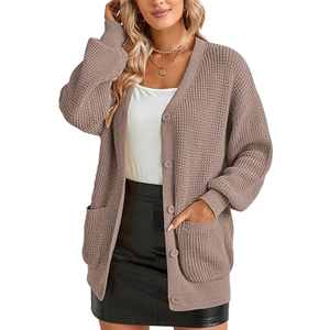 Cardigan en tricot pour femme, motif patchwork, boutons sur le devant, col rond, manches longues, décontracté, anti-rides, brodé, automne-hiver - Product Image 1