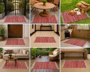 Handmade <b>Red</b> White Striped Flat Weave Cotton Rug Rectangle Bohemian Style Living Room Area Rug - Product Image 4
