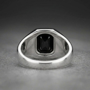Anillo de Sello Unisex de Plata de Ley 925 con Baño de Rodio, Ónix Negro de 8x10mm con Corte Esmeralda y Engaste de Bisel, para Uso Diario - Product Image 3