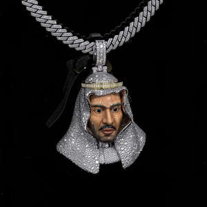 Men's Silver Plated Arabic Face Pendant Necklace with Natural Cubic Zirconia Pave Setting Hiphop <b>Rope</b> <b>Chain</b> Gift Jewelry - Product Image 1