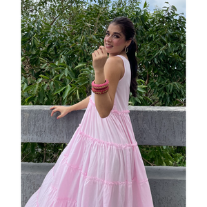 Magnifique robe maxi rose avec décolleté sans bretelles, taille élastique, silhouette ample, respirante et idéale pour les occasions quotidiennes, taille XS - Product Image 4
