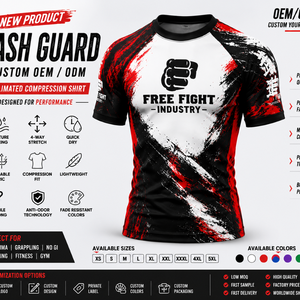 Maillot de compression personnalisé OEM MMA BJJ à manches courtes, sublimé, UPF50+, tissu écologique, antibactérien, séchage rapide, 160g - Product Image 1