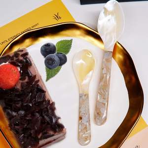 Cuchara y Tenedor con Patrón Natural y Mango Floral, Impresionante Cuchara de Caviar de Nácar de 3 Tamaños con Brillo, Juego Decorativo de Conchas Marinas para - Product Image 4