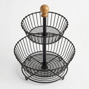 Handmade Black Iron Two-Tier Produce Stand 28 cm Mango Wire <b>Baskets</b> for Home Decor Hotels Weddings Elegant <b>Table</b> Gift Display - Product Image 3