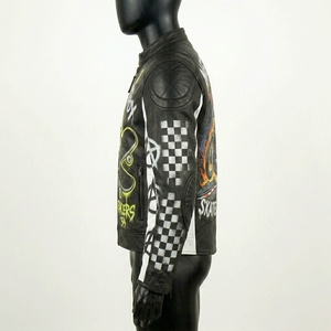 Veste en cuir graphique Skate Destroy Punk Anarchy, style Grim Reaper Graffiti Streetwear Biker Racer, vente en gros - Product Image 4
