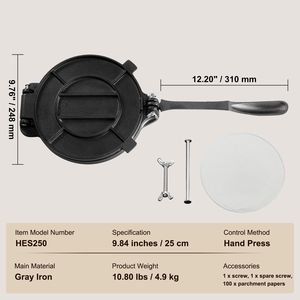 Presse à tortillas en fonte robuste de 10 pouces, pré-assaisonnée, pour patacones, crêpes, pancakes et roti - Product Image 5