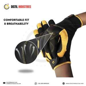 Guantes de Trabajo Tácticos de Cuero Distil Industries, Negros y Amarillos, Largos hasta la Muñeca, Duraderos, para Uso en Exteriores - Product Image 4
