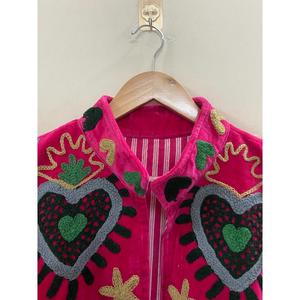 Veste en velours tricoté en coton brodée à la main pour femme, col mandarin, manches longues, motif floral, ouverte sur le devant, style Prairie, hiver/printemps - Product Image 2