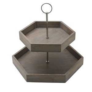 Plateau de rangement hexagonal en bois à 2 niveaux, empilable, design minimaliste, pour table, organisateur d'objets - Product Image 4