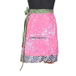 Minifaldas Bohemias Indias, Vestido Multicolor Vintage, Minifalda de Seda Sari, Falda Cruzada Corta de Alta Calidad, Estilo Bohemio - Product Image 5