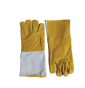 Holy Signs International HSI-1450 Extra Long Yellow Leather Welding <b>Gloves</b> Fleece Lining Straight Thumb Molten Metal Splash Test - Product Image 2