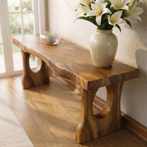 <b>Rustic</b> Solid <b>Wood</b> Console <b>Table</b> Handmade Trestle Base Modern Entryway Furniture Living Room Decor Entrance <b>Table</b> - Product Image 1