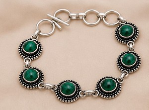 Bracelet en argent sterling et malachite – Bracelet à maillons en pierres précieuses vertes fait main, bijou bohème vintage, cadeau pour femme, argent artisanal - Product Image 2