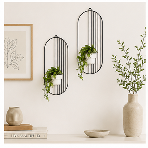 Juego de Macetas Colgantes de Pared de Metal Moderno, Soporte Geométrico Ovalado Minimalista para Plantas, para Jardín Vertical Interior y Decoración de Sala de Estar - Product Image 2
