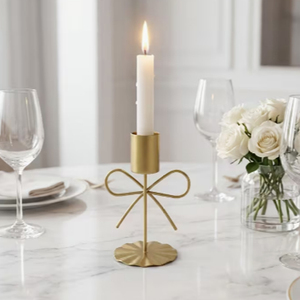 Décoration de mariage et de Noël, porte-bougie en forme de nœud papillon doré, porte-bougie vintage en fer plaqué or - Product Image 3