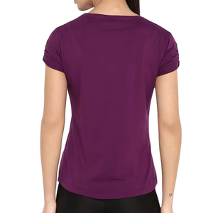 Camiseta de Manga Corta con Cuello Redondo Morada para Mujer, Estilo Urbano, Corte Regular, Color Sólido, Informal, de Algodón Jersey Transpirable, para Todas las Temporadas - Product Image 2