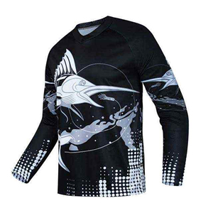 Chemise de pêche à manches longues pour homme, impression par sublimation, motif noir et blanc, UPF 50, anti-UV, vêtements de sport d'extérieur - Product Image 1