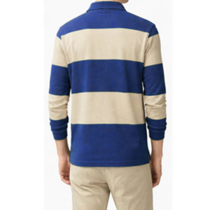 Polo à manches longues en jersey piqué de coton épais avec poignets côtelés, logo personnalisé OEM, style décontracté à rayures contrastées - Product Image 6