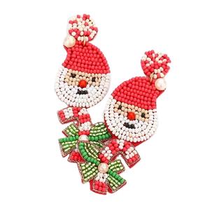 Handmade Trendy Christmas Ho Ho Ho Beaded Statement <b>Earrings</b> From India Drop <b>Earrings</b> Style for <b>Holiday</b> Celebrations - Product Image 6