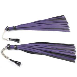 Real Cowhide <b>Leather</b> <b>Flogger</b> Whip with Braided Wrist Loop Handle Steel Buckle 3.5cm Width - Product Image 1