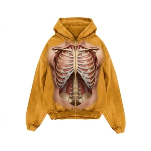 Oversized Zip-Up Hooded <b>Sweatshirt</b> Men's Casual Cotton French Terry <b>Heart</b> Print Front Design Spring Regular Fit Eco-Friendly - Product Image 5
