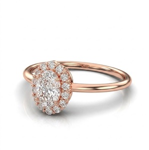 Bague de fiançailles de luxe pour femme en or rose 14 carats avec diamant de laboratoire taille ovale et halo, ensemble de bijoux de mariage pour femme - Product Image 6