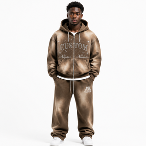 Sweat à capuche marron personnalisé avec fermeture éclair, motif graphique tendance en strass, coupe oversize pour homme, détails scintillants, fabricant OEM - Product Image 3