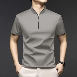 Chemise Homme Vintage Décontractée Couleur Unie Manches Courtes Col Montant Anti-rétrécissement Polyvalente Confortable - Product Image 4