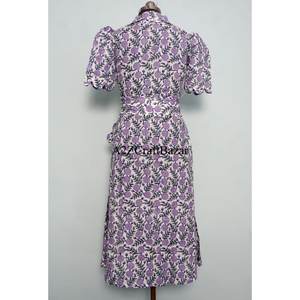 Robe midi florale Kangura pour femme, 100 % coton écologique, style Kangura, col en V, manches courtes, boutons décoratifs, lavable. - Product Image 6