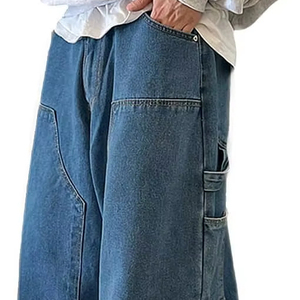 Men's Loose Fit Baggy Wide Leg Denim Pants Mid Waist Pleated Front Worsted Fabric Streetwear <b>Hip</b> Hop Formal - Product Image 3