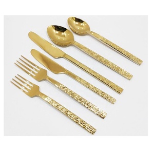 Nouveauté : Ensemble de couverts en acier inoxydable avec texture martelée sur la poignée, couverts de table, couverts en métal, ustensiles de cuisine - Product Image 2