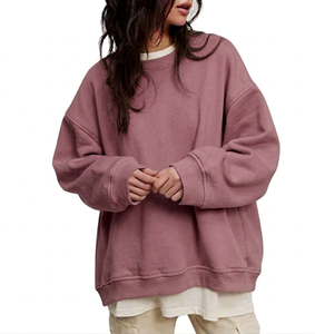 Sweat-shirt en molleton tricoté oversize décontracté pour femme, avec épaules tombantes, appliqués et motif personnalisé imprimé par transfert thermique - Product Image 1