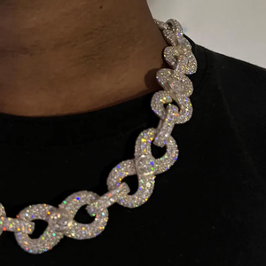 Luxury Moissanite Interlocking Link <b>Necklace</b> Iced Out Hip Hop Chain <b>Statement</b> Jewelry Silver Tone Bold Shine Gift - Product Image 3