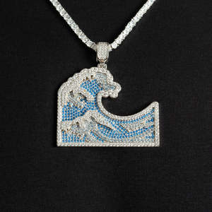 Pendentif Vague Océanique Luxe Givré Diamant Bleu Blanc Argent 925 Plaqué Rhodium Breloque Thème Unisexe Usage Quotidien - Product Image 4