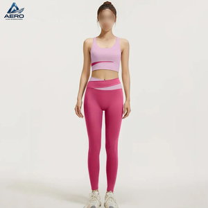 Conjunto de yoga sin costuras color rosa sólido para mujer, conjunto de sujetador deportivo de alto impacto y leggings, ropa de entrenamiento para gimnasio y fitness. - Product Image 1
