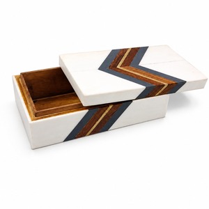 Boîte à bijoux carrée de luxe moderne en bois artisanal avec incrustation de os naturel, écologique, capacité 0-1L pour collier, bracelet, bague - Product Image 2