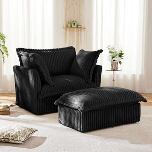 Ensembles de salon spacieux : Fauteuil rembourré avec housse et ottoman large, fauteuil à assise profonde avec ottoman large, ensembles de fauteuils - Product Image 3