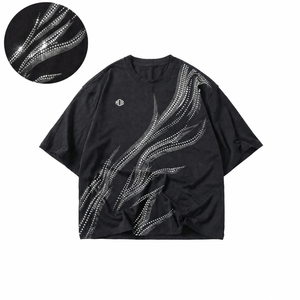 เสื้อยืดผู้ชายแบบสั่งทำพิเศษ ตกแต่งด้วยคริสตัล พิมพ์ลายโลโก้ด้วยเทคนิคสกรีน ผลิตจากผ้าฝ้ายถัก 100% แขนสั้น ทรงปกติ สวมใส่สบาย - Product Image 1