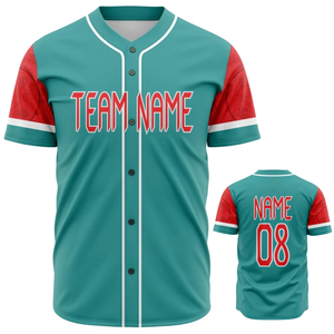 Maillot de baseball personnalisé pour homme, bleu sarcelle et rouge, à boutons, respirant, uniforme d'équipe de softball, chemise de sport athlétique pour l'entraînement et les matchs - Product Image 1