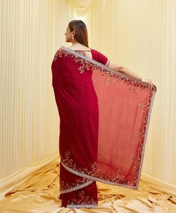 Sari de Mezcla de Seda Bordado Estilo Bollywood KV (Púrpura) - Product Image 4