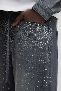 Pantalon en jean de qualité supérieure avec strass jean sale lavé à la clientèle jean ample unisexe à jambe droite en gros - Product Image 6